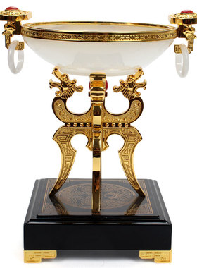 琉璃玉祥龙聚宝盆工艺品摆件办公室装饰书架桌面摆设开业商务送礼