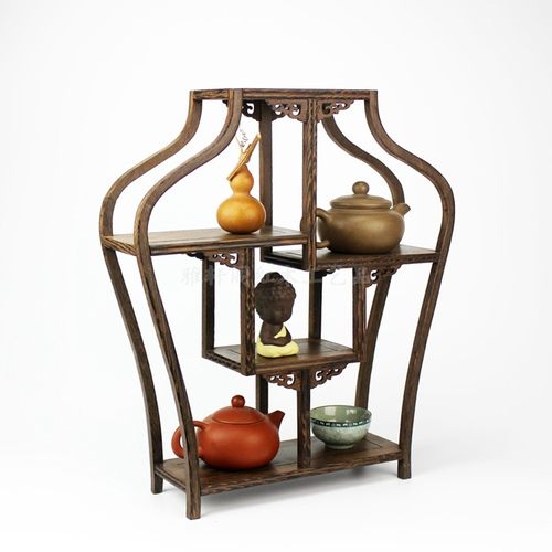 实木鸡翅木小多宝架 博古架多宝阁摆件 茶壶茶具茶架茶宠展示架