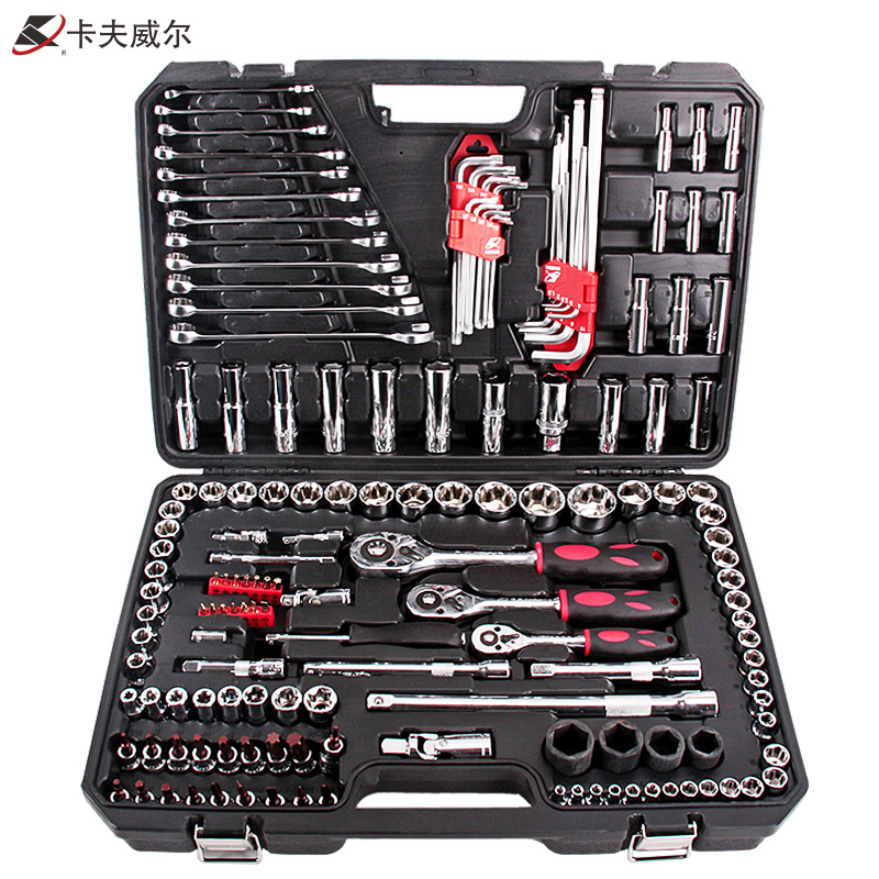 卡夫威尔套筒棘轮套管扳手组合汽修工具箱汽车维修套装多功能组套