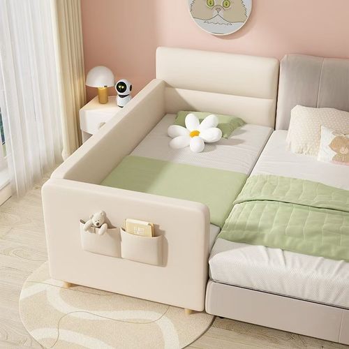 儿童床软包拼接床实木带护栏加宽床定制宝宝床拼接大床男孩单人床