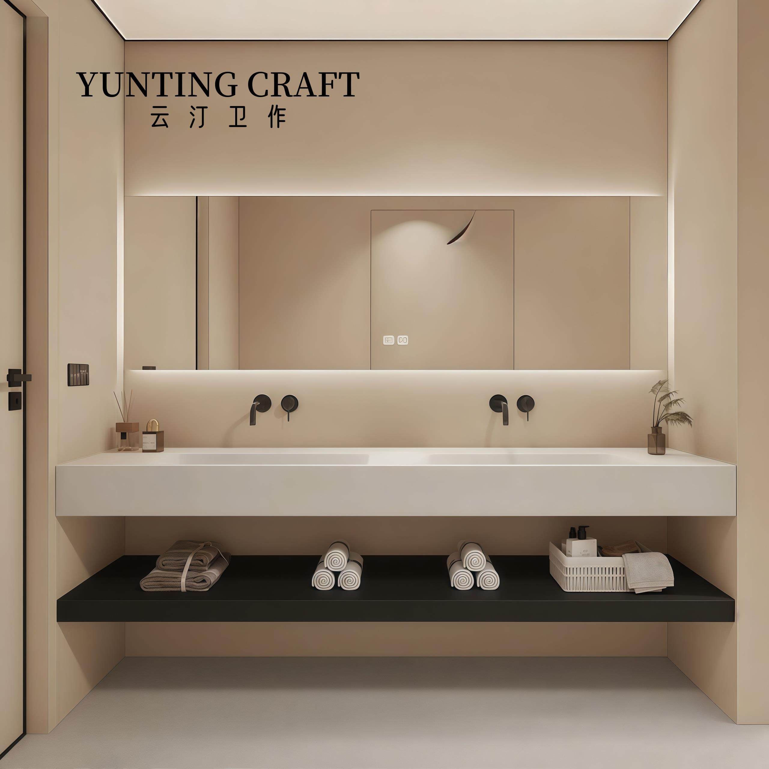 岩板热弯一体无缝盆双层浴室柜组合酒店化妆室洗手洗脸洗漱池定制