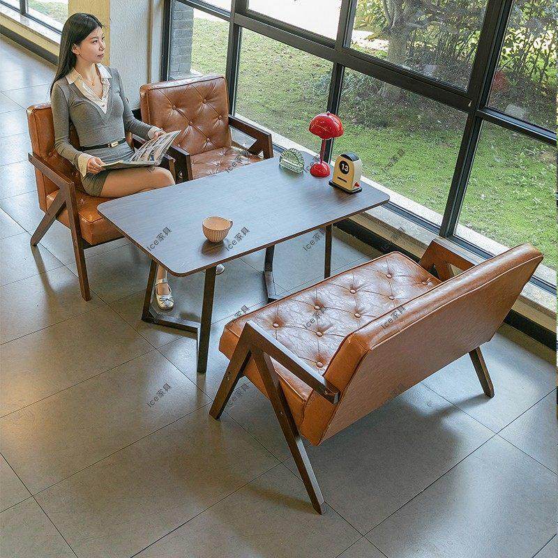 奶茶店桌椅组合甜品咖啡厅书吧简约休闲 区双人洽谈个性卡座皮沙