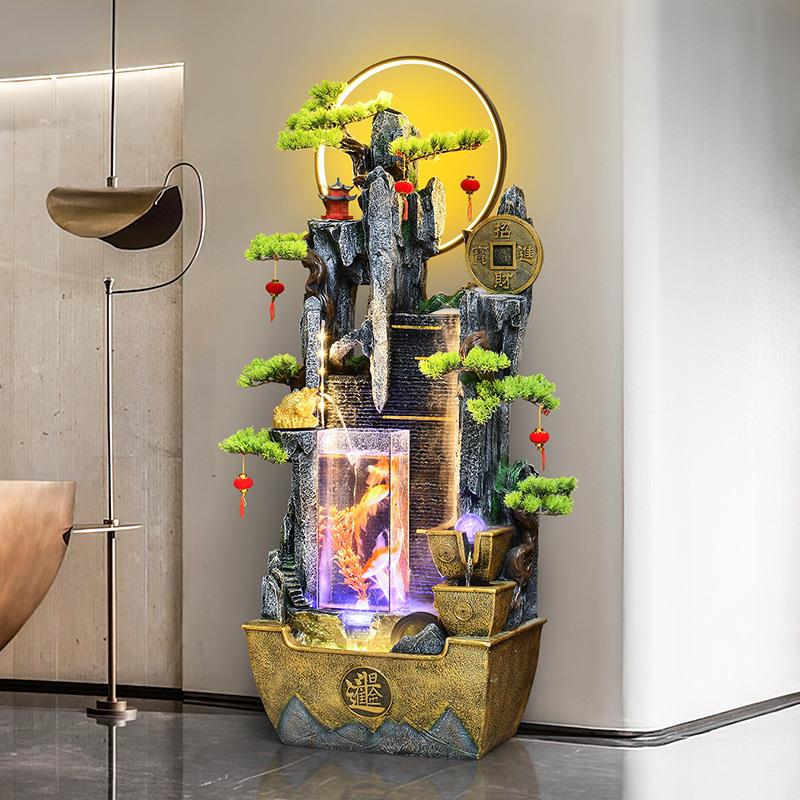 中式流水摆件客厅落地招财水幕墙电视柜旁水循环鱼缸乔迁开业礼物