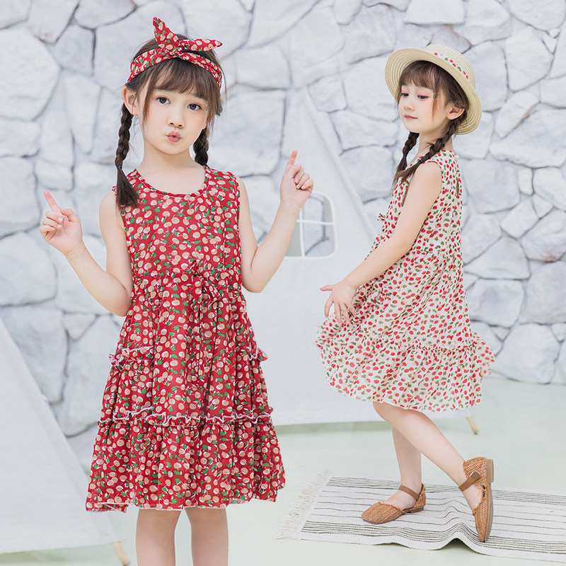 女童雪纺连衣裙2021新款碎花无袖背心裙洋气小童时尚中大童沙滩裙,童装/婴儿装/亲子装,连衣裙,淘宝优惠券,粉丝福利购,淘宝优惠卷