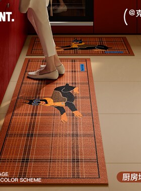 克利弗中古风圣诞新年红色厨房地垫防水防滑防油可擦免洗全铺脚垫
