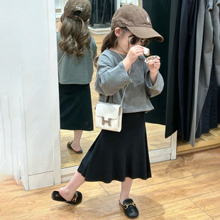 2023秋季新款女童宽松长袖短款T恤百搭高腰弹力鱼尾包臀裙半身裙