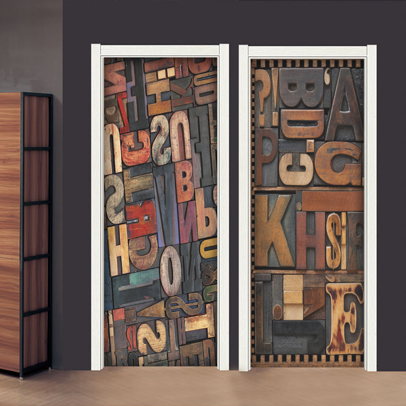 创意北欧风格复古木纹防潮包门门贴纸整张木门旧门自粘酒吧装饰画