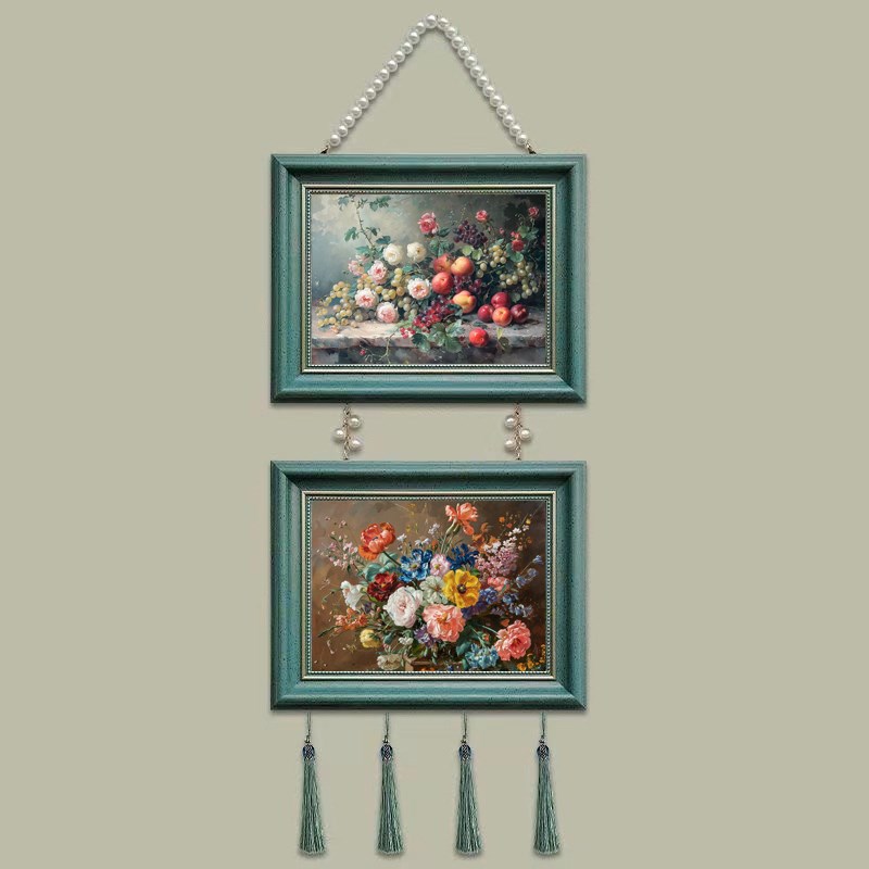 复古法式植物花卉挂画玄关卧室餐厅壁画珍珠链美式古典装饰画小画图片