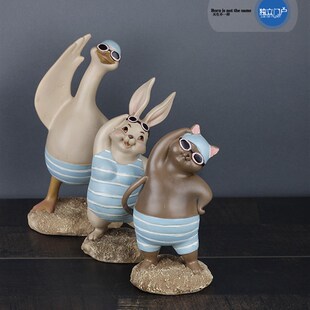 玄关电视柜客厅装 美式 动物泳装 可爱拟人创意个性 饰品摆件 北欧风格