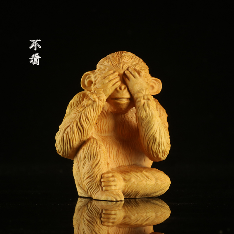 小叶黄杨木雕居家小动物摆件手工雕刻工艺品文玩手把件把玩三不猴