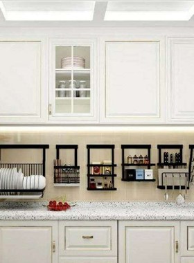 黑色不锈钢可折叠碗架沥水篮免打孔锅盖架挂墙刀板架壁挂式调料架