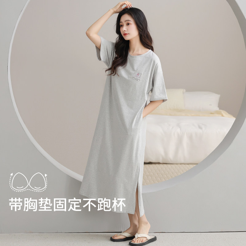 睡裙女夏季纯棉带胸垫短袖长裙夏款睡衣女款2025新款可外穿家居服