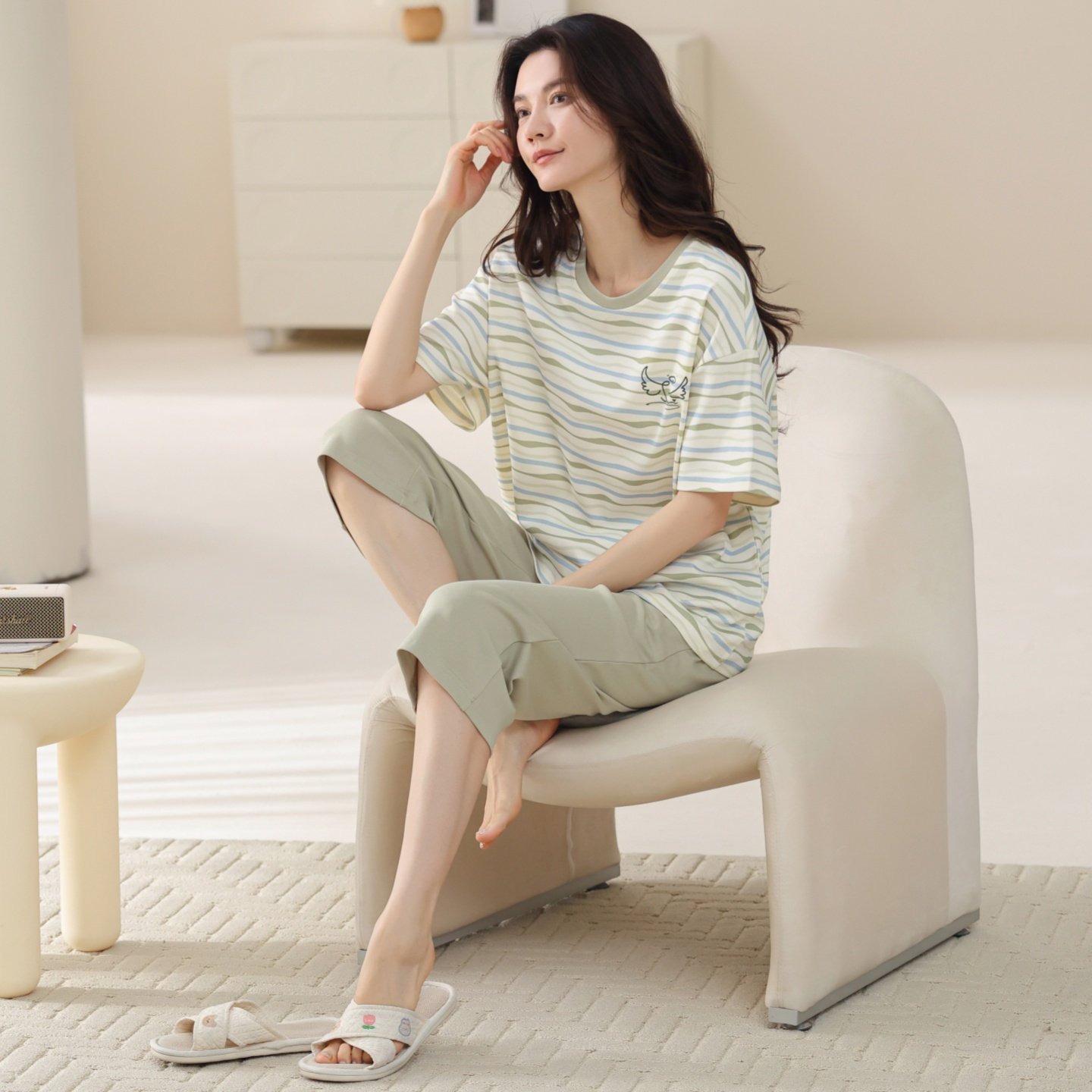 初子尼睡衣女款纯棉短袖七分裤2026年新款全棉家居服套装可外穿,女士内衣/男士内衣/家居服,睡衣/家居服套装,淘宝优惠券,粉丝福利购,淘宝优惠卷