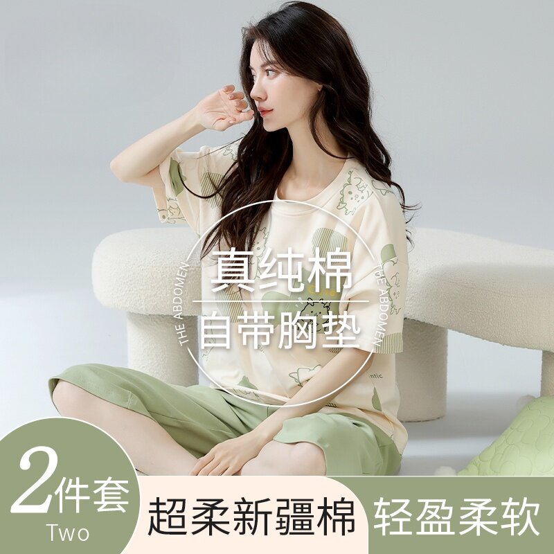 睡衣女款2025新款夏季纯棉带胸垫图片