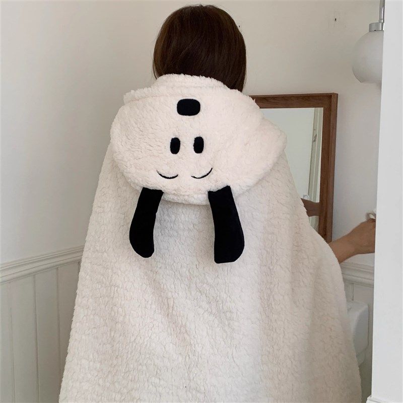 卡通小狗披风可爱夏季加厚保暖毛绒披肩带帽单人午睡办公室毯子