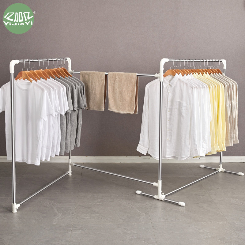 亿加亿多功能不锈钢晾衣架落地折叠挂衣架室外阳台加厚加粗晒被架