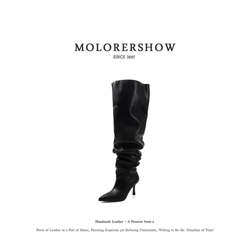 MOLORERSHOW【复古风】尖头细跟长筒靴女过膝显瘦百搭秋冬骑士靴