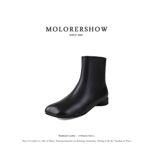 MOLORERSHOW【软面真皮】显瘦粗跟圆头短靴女冬季加绒舒适软底