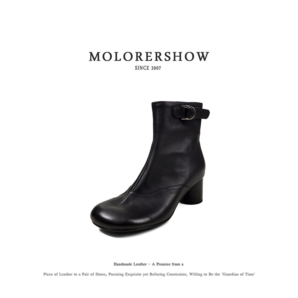 MOLORERSHOW【Gentle Chic】圆头粗跟侧拉链气质百搭秋冬通勤短靴