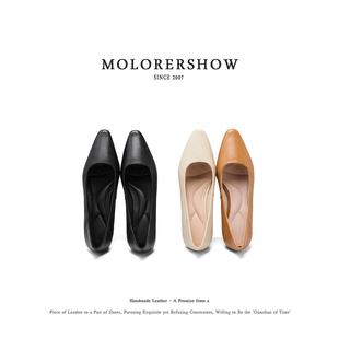 MOLORERSHOW【通勤鞋】真皮尖头浅口单鞋女平底鞋黑色百搭极简风