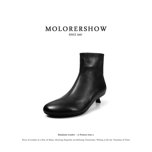 MOLORERSHOW【复古通勤】秋冬圆头粗跟显瘦百搭小众软面通勤短靴