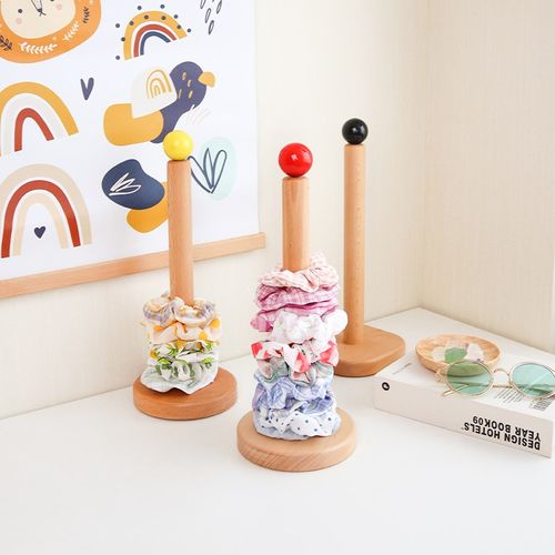 大肠发圈展示架桌面实木儿童头箍头绳首饰收纳架榉木饰品整理架子