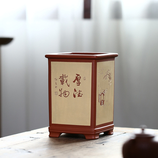紫砂兰花盆名家蒯多辉款 四方粉段泥浆精品正方形盆景盆觅陶乡