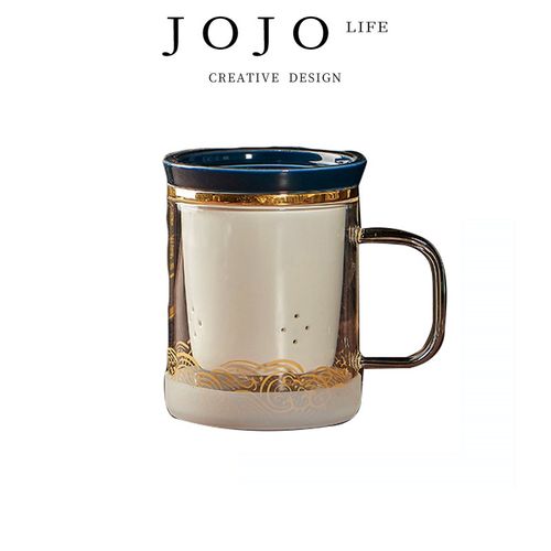 JOJOS L.PD.Crane.杯具玻璃杯过滤带盖带把茶水分离泡茶杯丨时鹤