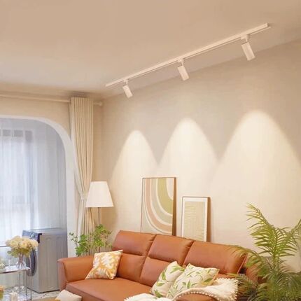明装轨道灯led射灯奶油风客厅背景墙小山丘无主灯轨道射灯免吊顶