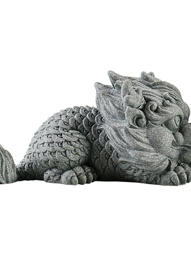 新中式瑞兽麒麟青砂石茶宠摆件国潮创意办公室桌面鱼缸造景装饰品