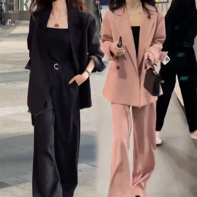 2024春秋新款宽松高级感西装套装女粉色西服外套休闲阔腿裤两件套,女装/女士精品,时尚套装,淘宝优惠券,粉丝福利购,淘宝优惠卷