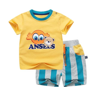 安塞尔斯童装2018新款婴儿衣服短袖套装男宝春装女1-6岁套装时尚