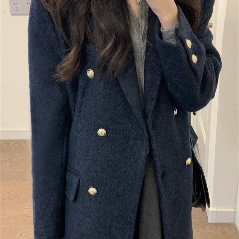 秋冬复古高级感港风藏蓝色小个子搭配显高呢子大衣毛呢外套女短款,女装/女士精品,毛呢外套,淘宝优惠券,粉丝福利购,淘宝优惠卷