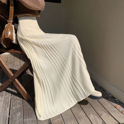 黑色长裙秋冬针织半身裙超长裙子女到脚踝长款a字裙高个子百褶裙