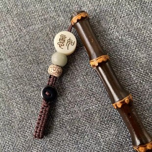 小紫竹根手把件紫竹藤实心玉化竹子把玩文玩高密度老料鸡血藤挂件