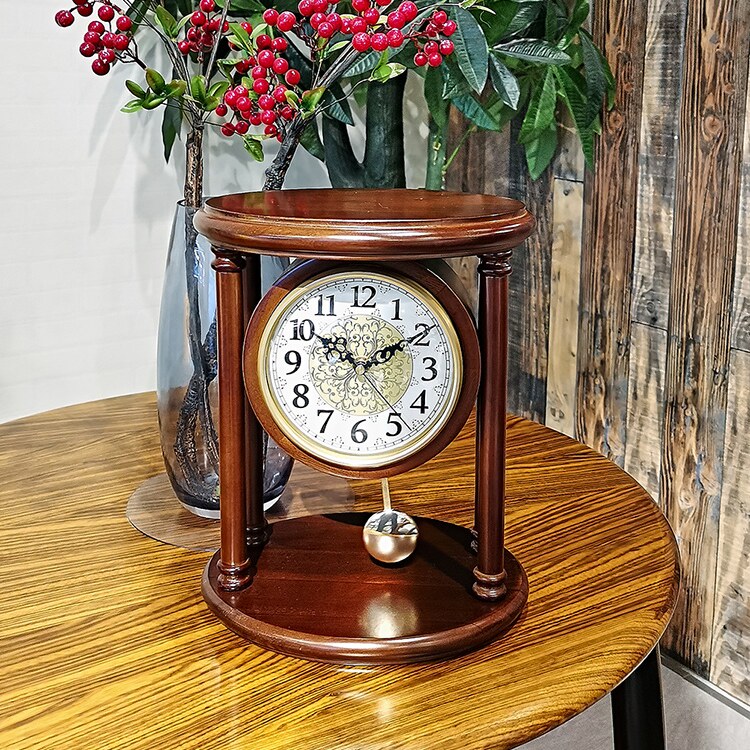 实木中式摆放客厅桌面时钟台式座钟复古钟表摆件家用欧式台钟摆钟
