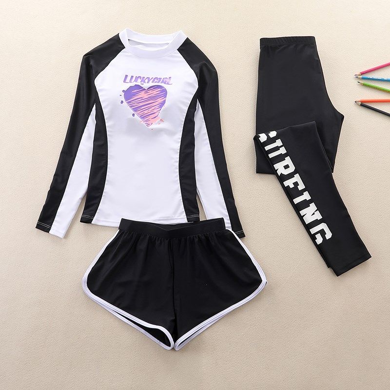 女童防晒泳衣分体中大童长袖长裤儿童泳装三件套女孩游泳衣12岁15