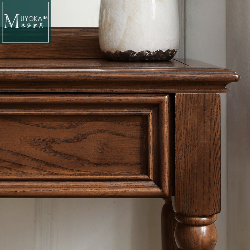 美式乡村白蜡木80公分梳妆台三件套