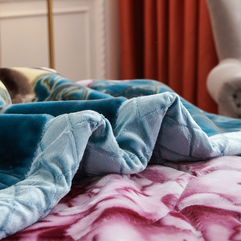 高端床上毛毯结婚双层毯子大红色婚庆双人加厚盖毯陪嫁被子冬季绒