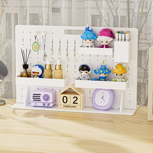 洞洞板桌面立式置物架奶油风卧室家用宿舍学习桌整理学生书桌收纳
