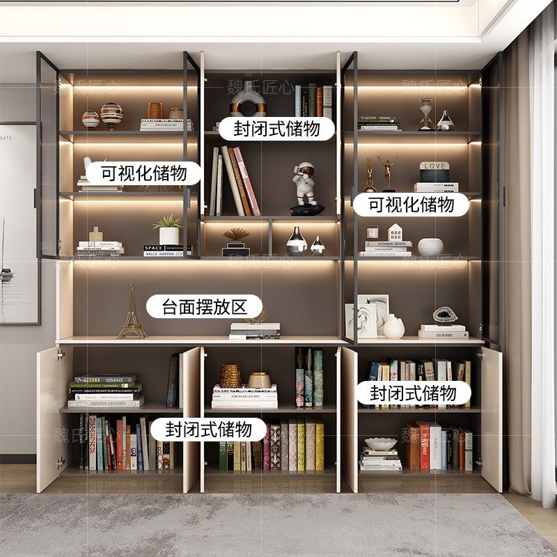 书柜书架一体带玻璃门定制组合柜储物展示柜家用整墙收纳防尘书橱,住宅家具,组合书柜,淘宝优惠券,粉丝福利购,淘宝优惠卷