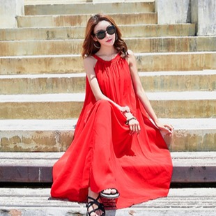 2021新夏季 波西米亚海边度假大裙摆吊带长裙子 沙滩雪纺连衣裙大码