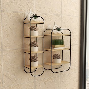 壁挂式墙上玻璃多肉花架实木客厅飘窗阳台免打孔铁艺置物架植物架