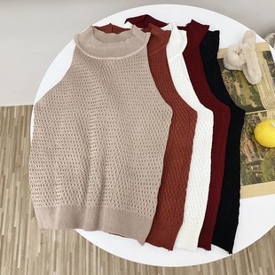 2022春夏性感露肩挂脖子吊带背心洋气百搭修身无袖针织打底上衣女