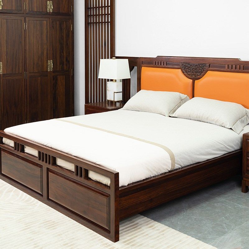 新中式乌金木全实木床双人床轻奢主卧高端大气1米8床2米大床高端