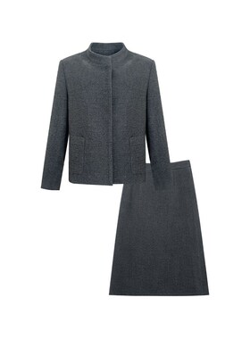 NAZ那子大码冬季新款千金风蝴蝶结毛呢羽绒内里外套半裙胖mm套装