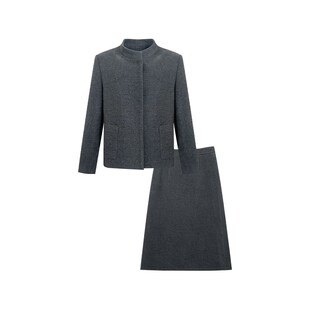 NAZ那子大码冬季新款千金风蝴蝶结毛呢羽绒内里外套半裙胖mm套装