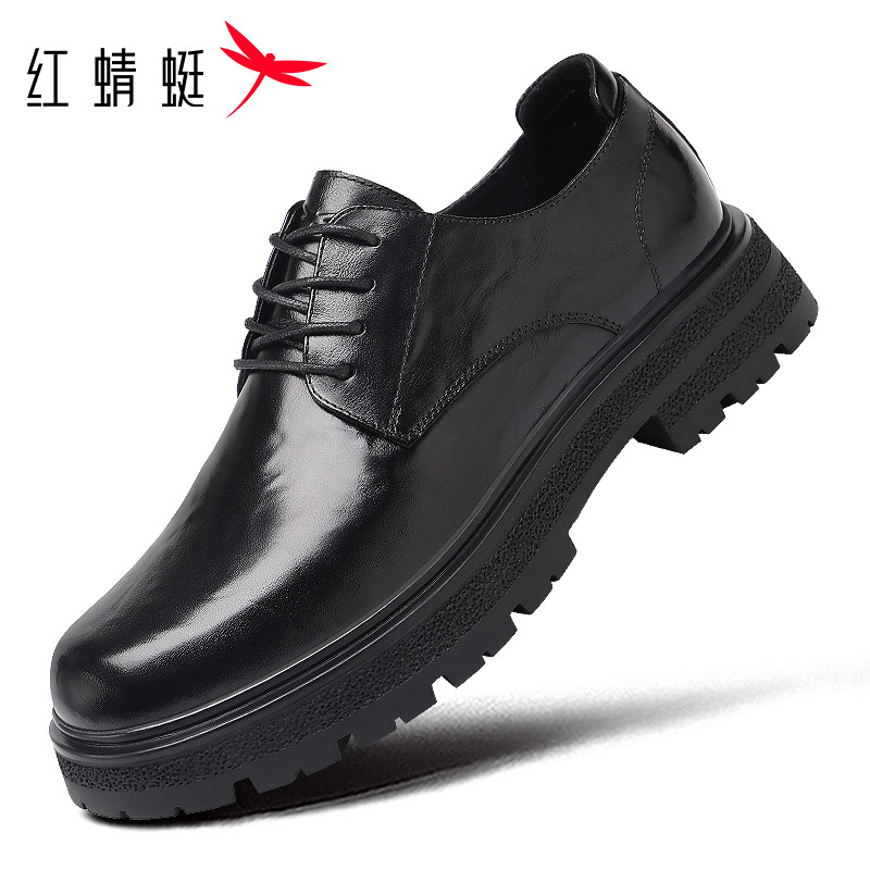 红蜻蜓男鞋秋冬厚实头层牛皮大头休闲皮鞋