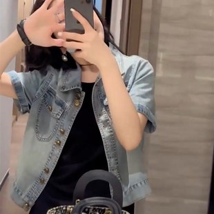 薄款 小个子时尚 牛仔短袖 衬衫 两件套 2024夏季 女显瘦吊带裙套装 新款