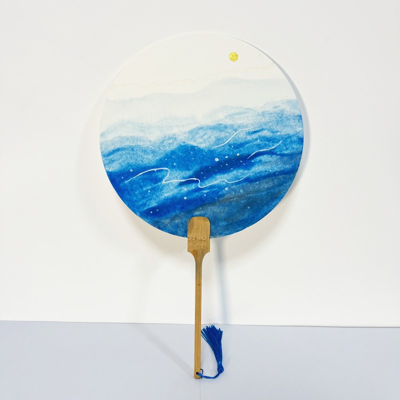 手写晕染书法扇子定制中国风手绘diy汉服旗袍成品扇面宣纸团扇